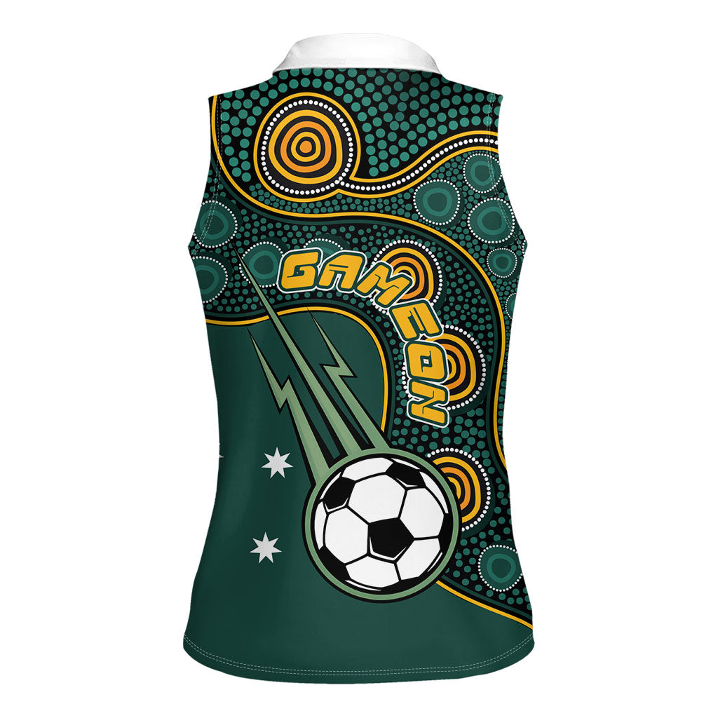 Matildas Game On Women Sleeveless Polo Shirt Indigenous Dot Art Soccer Ball With Southern Cross Stars