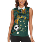 Matildas Game On Women Sleeveless Polo Shirt Indigenous Dot Art Soccer Ball With Southern Cross Stars