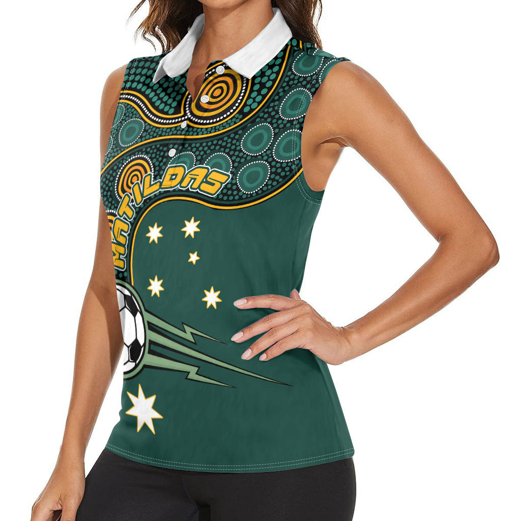 Matildas Game On Women Sleeveless Polo Shirt Indigenous Dot Art Soccer Ball With Southern Cross Stars