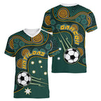 Matildas Game On Women V-Neck T-Shirt Indigenous Dot Art Soccer Ball With Southern Cross Stars