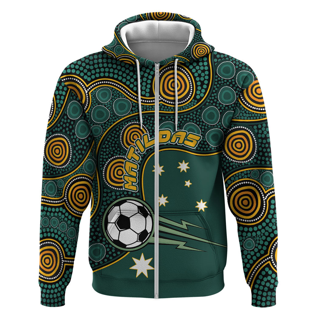 Matildas Game On Zip Hoodie Indigenous Dot Art Soccer Ball With Southern Cross Stars
