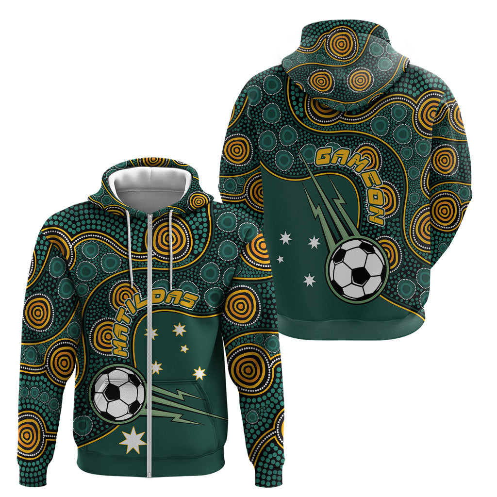 Matildas Game On Zip Hoodie Indigenous Dot Art Soccer Ball With Southern Cross Stars