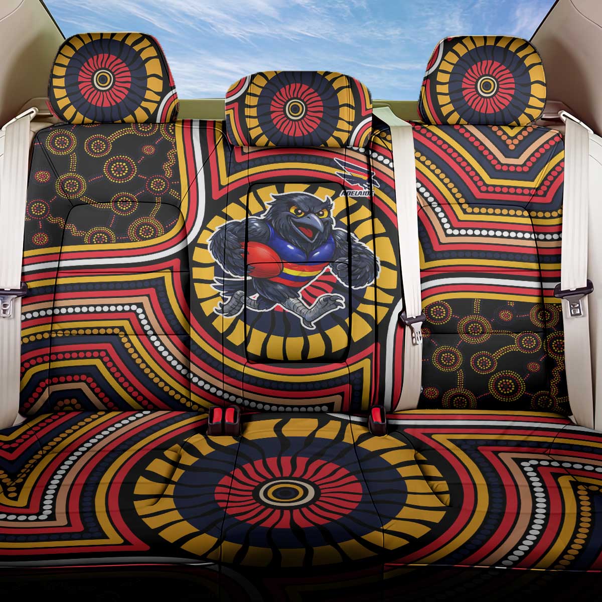 Adelaide Crows Back Car Seat Cover Indigenous Monochrome Dot Art Mascot Style