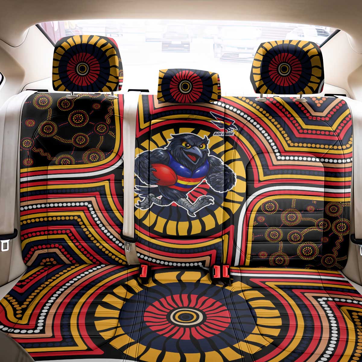 Adelaide Crows Back Car Seat Cover Indigenous Monochrome Dot Art Mascot Style