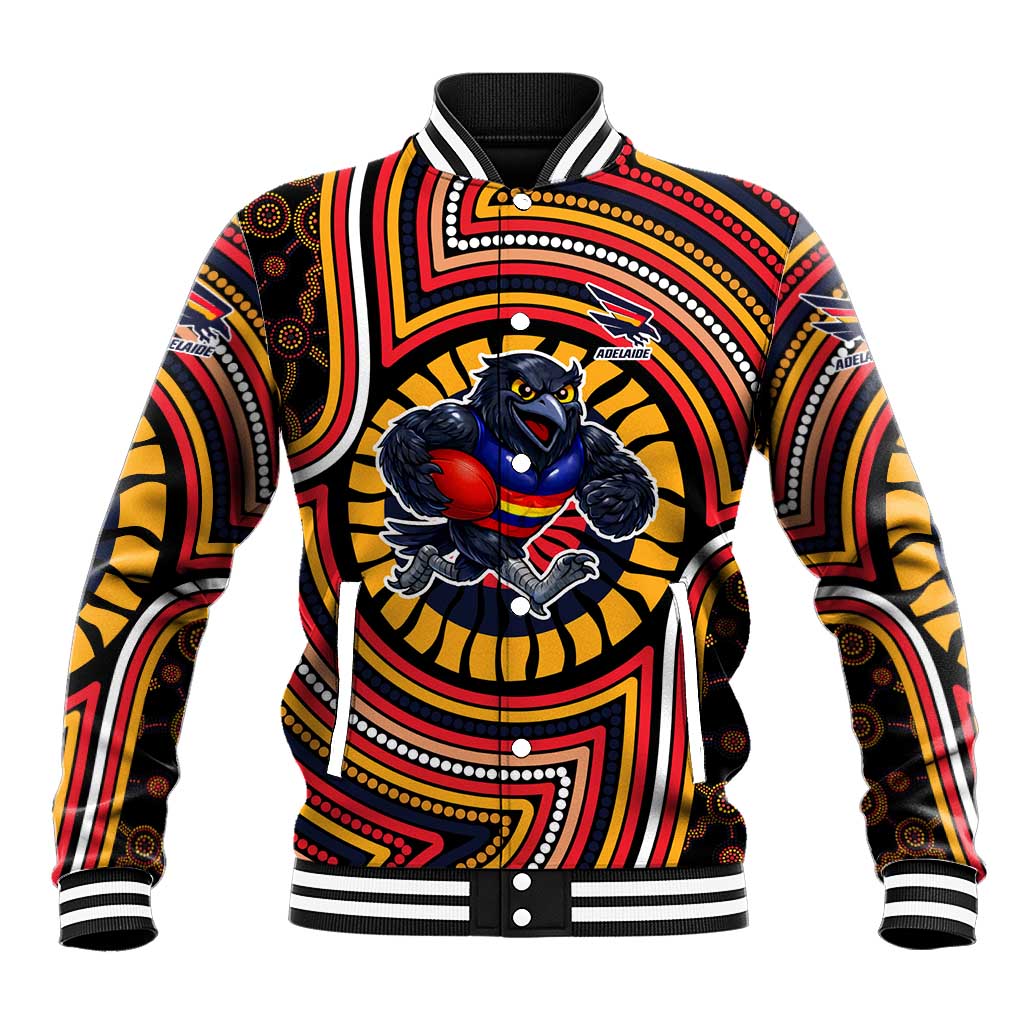 Adelaide Crows Baseball Jacket Indigenous Monochrome Dot Art Mascot Style