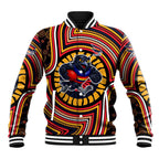 Adelaide Crows Baseball Jacket Indigenous Monochrome Dot Art Mascot Style