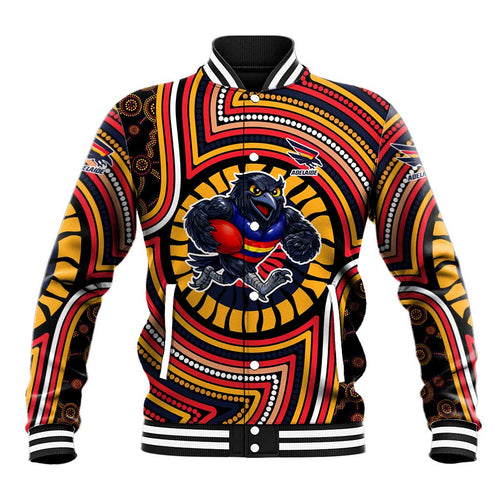 Adelaide Crows Baseball Jacket Indigenous Monochrome Dot Art Mascot Style