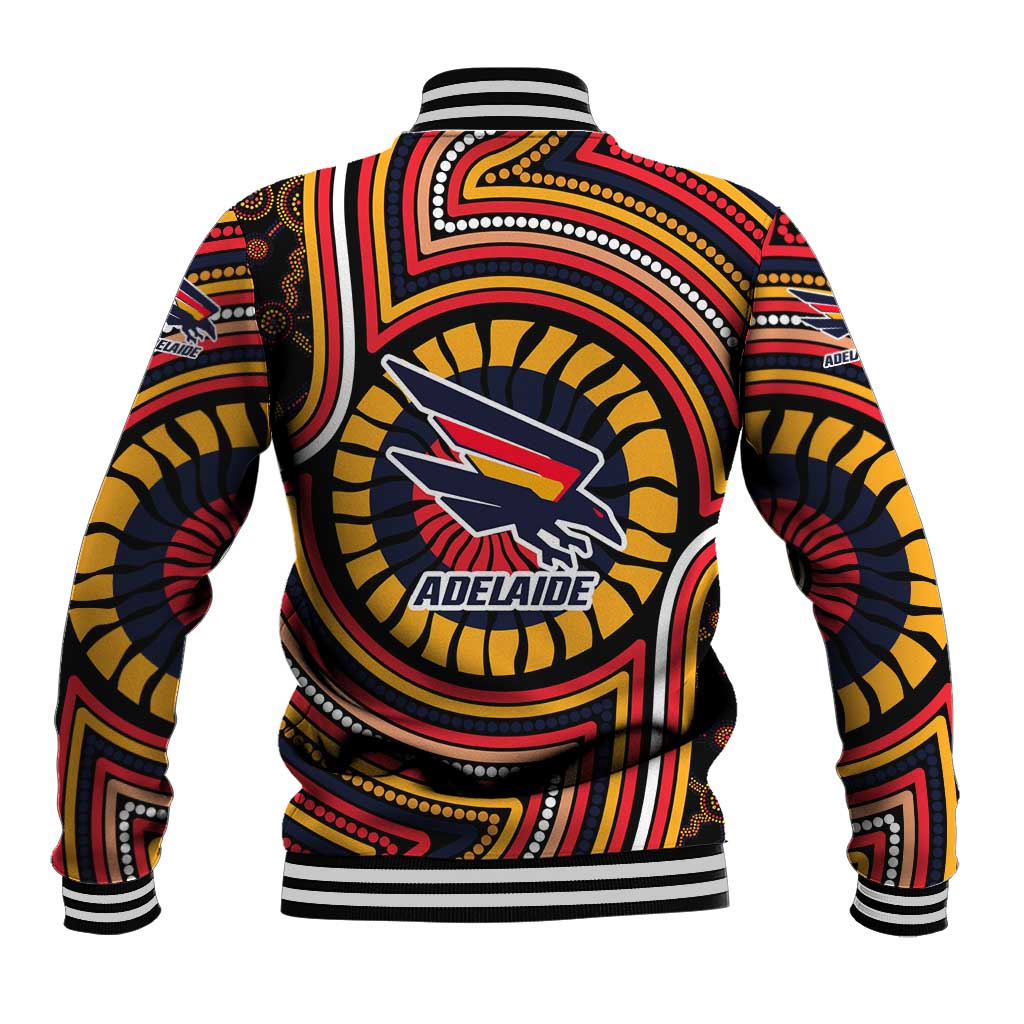Adelaide Crows Baseball Jacket Indigenous Monochrome Dot Art Mascot Style
