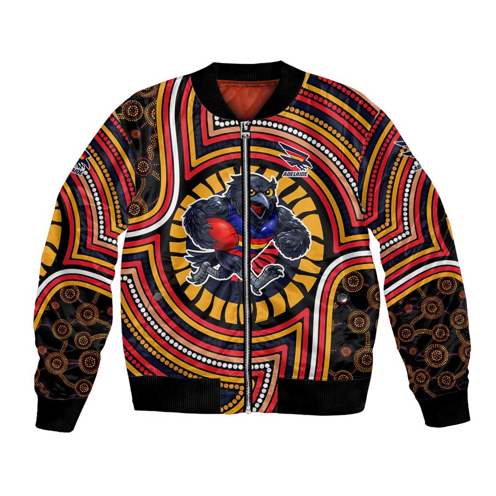 Adelaide Crows Bomber Jacket Indigenous Monochrome Dot Art Mascot Style