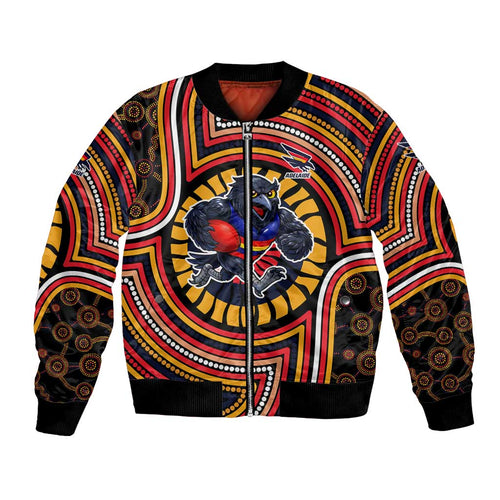 Adelaide Crows Bomber Jacket Indigenous Monochrome Dot Art Mascot Style