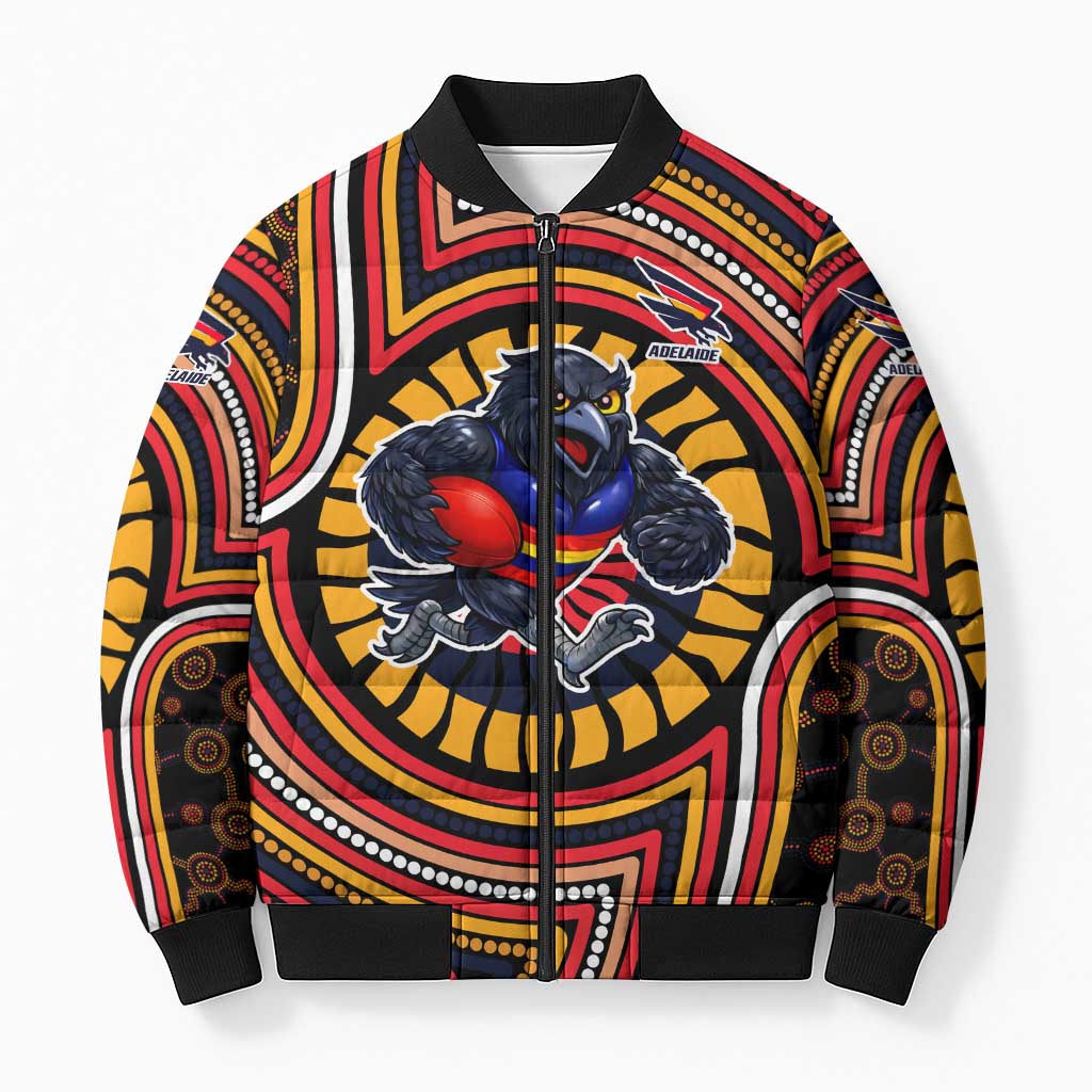 Adelaide Crows Bomber Puffer Jacket Indigenous Monochrome Dot Art Mascot Style