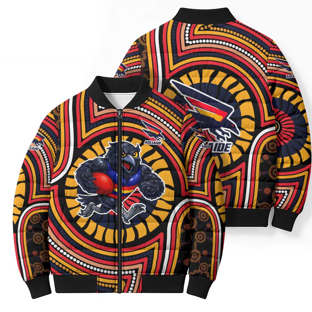 Adelaide Crows Bomber Puffer Jacket Indigenous Monochrome Dot Art Mascot Style