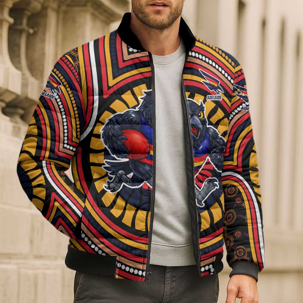 Adelaide Crows Bomber Puffer Jacket Indigenous Monochrome Dot Art Mascot Style