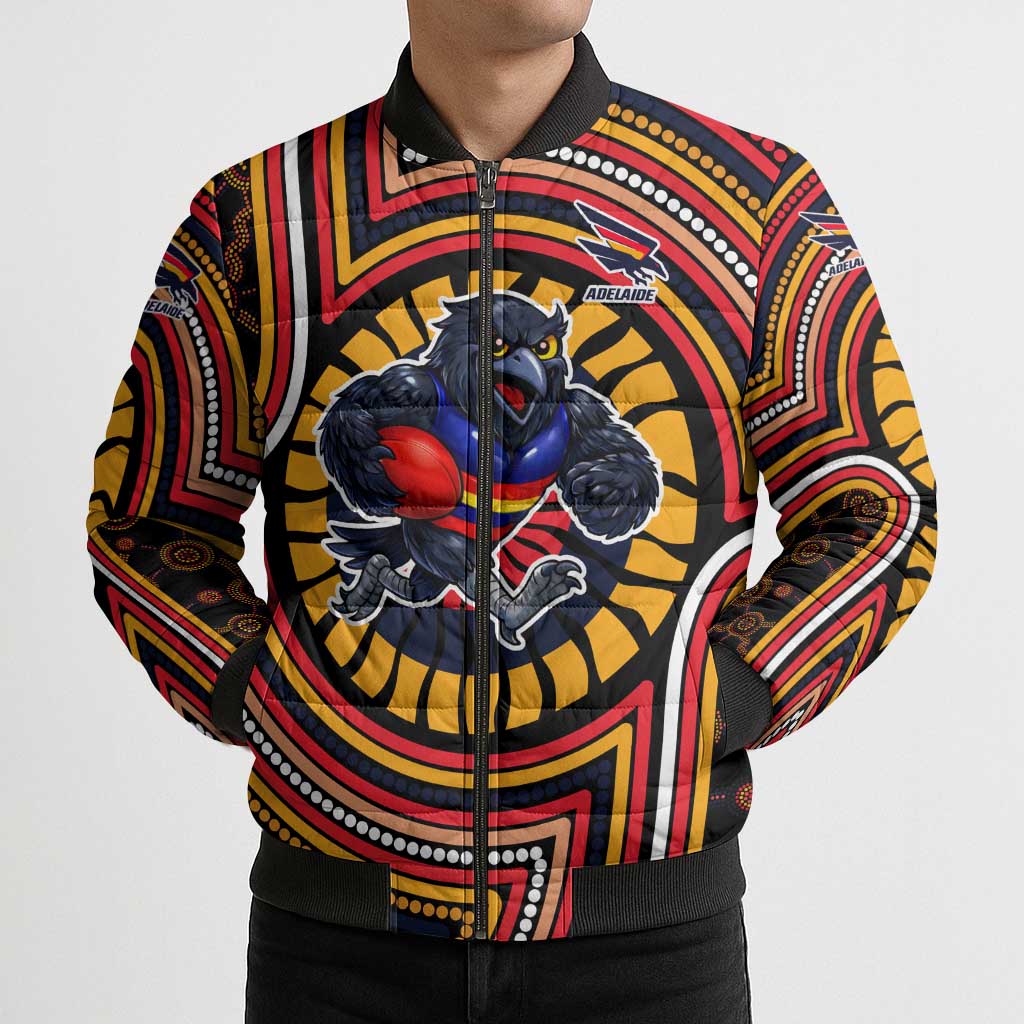 Adelaide Crows Bomber Puffer Jacket Indigenous Monochrome Dot Art Mascot Style