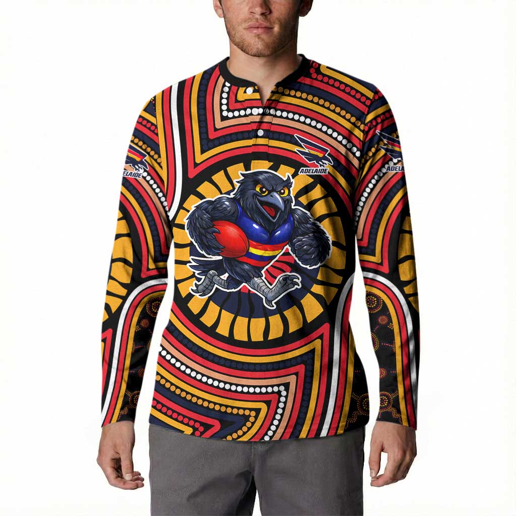 Adelaide Crows Button Sweatshirt Indigenous Monochrome Dot Art Mascot Style