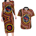 Adelaide Crows Couples Matching Long Sleeve Bodycon Dress and Hawaiian Shirt Indigenous Monochrome Dot Art Mascot Style