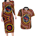 Adelaide Crows Couples Matching Long Sleeve Bodycon Dress and Hawaiian Shirt Indigenous Monochrome Dot Art Mascot Style