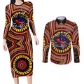 Adelaide Crows Couples Matching Long Sleeve Bodycon Dress and Long Sleeve Button Shirt Indigenous Monochrome Dot Art Mascot Style