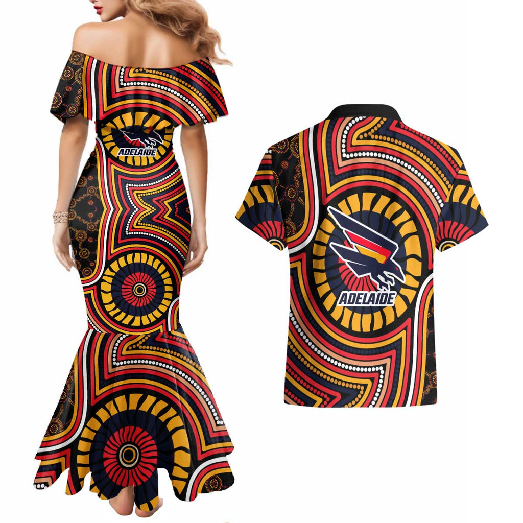 Adelaide Crows Couples Matching Mermaid Dress and Hawaiian Shirt Indigenous Monochrome Dot Art Mascot Style