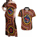 Adelaide Crows Couples Matching Off Shoulder Maxi Dress and Hawaiian Shirt Indigenous Monochrome Dot Art Mascot Style