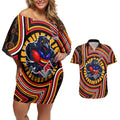 Adelaide Crows Couples Matching Off Shoulder Short Dress and Hawaiian Shirt Indigenous Monochrome Dot Art Mascot Style
