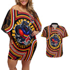 Adelaide Crows Couples Matching Off Shoulder Short Dress and Hawaiian Shirt Indigenous Monochrome Dot Art Mascot Style