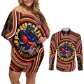 Adelaide Crows Couples Matching Off Shoulder Short Dress and Long Sleeve Button Shirt Indigenous Monochrome Dot Art Mascot Style