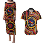 Adelaide Crows Couples Matching Puletasi and Hawaiian Shirt Indigenous Monochrome Dot Art Mascot Style