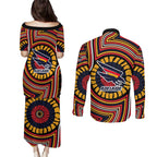 Adelaide Crows Couples Matching Puletasi and Long Sleeve Button Shirt Indigenous Monochrome Dot Art Mascot Style