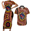 Adelaide Crows Couples Matching Short Sleeve Bodycon Dress and Hawaiian Shirt Indigenous Monochrome Dot Art Mascot Style