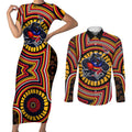 Adelaide Crows Couples Matching Short Sleeve Bodycon Dress and Long Sleeve Button Shirt Indigenous Monochrome Dot Art Mascot Style