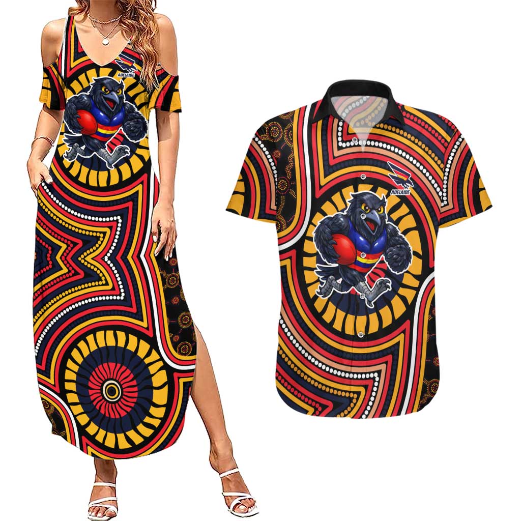 Adelaide Crows Couples Matching Summer Maxi Dress and Hawaiian Shirt Indigenous Monochrome Dot Art Mascot Style