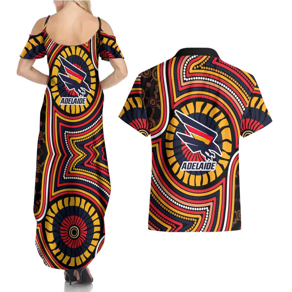 Adelaide Crows Couples Matching Summer Maxi Dress and Hawaiian Shirt Indigenous Monochrome Dot Art Mascot Style