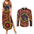 Adelaide Crows Couples Matching Summer Maxi Dress and Long Sleeve Button Shirt Indigenous Monochrome Dot Art Mascot Style