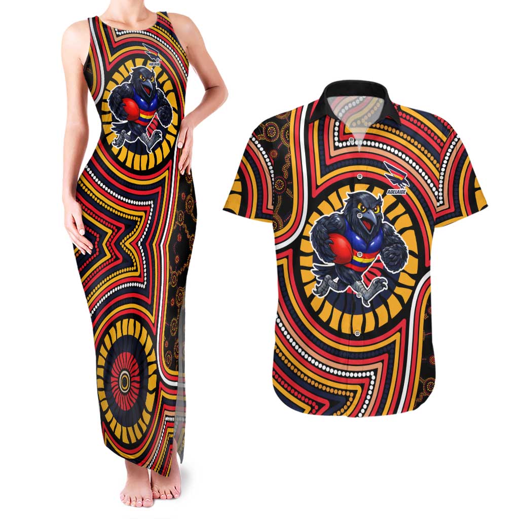 Adelaide Crows Couples Matching Tank Maxi Dress and Hawaiian Shirt Indigenous Monochrome Dot Art Mascot Style