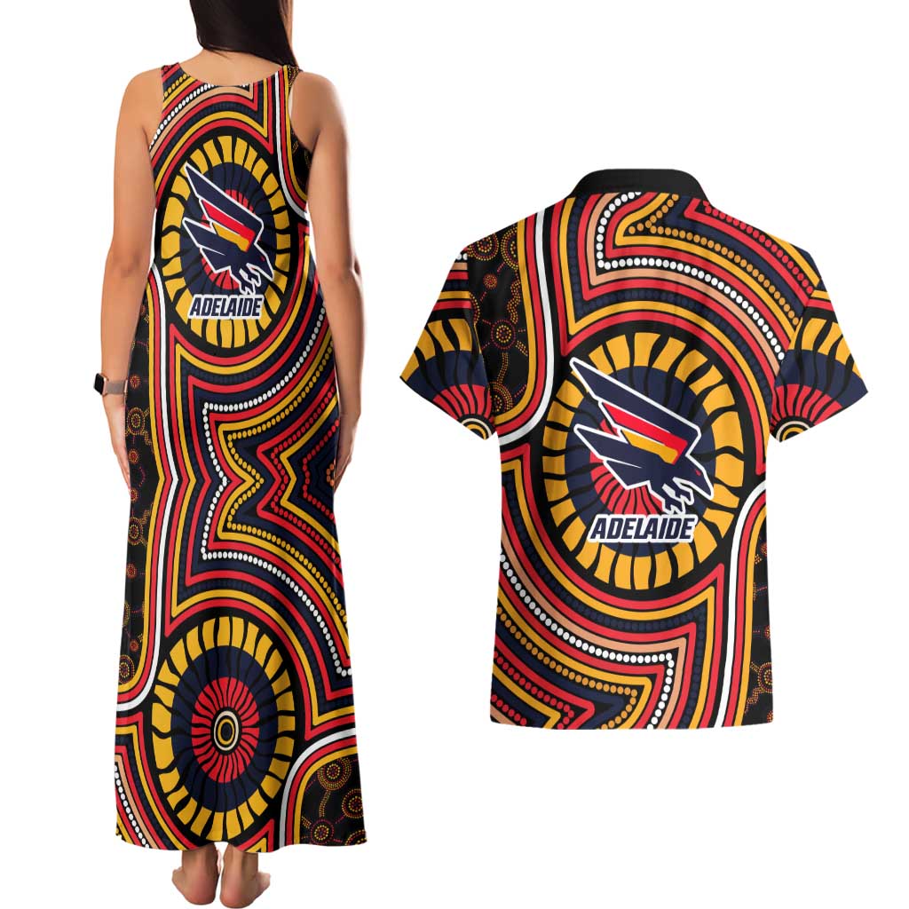 Adelaide Crows Couples Matching Tank Maxi Dress and Hawaiian Shirt Indigenous Monochrome Dot Art Mascot Style