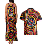 Adelaide Crows Couples Matching Tank Maxi Dress and Hawaiian Shirt Indigenous Monochrome Dot Art Mascot Style