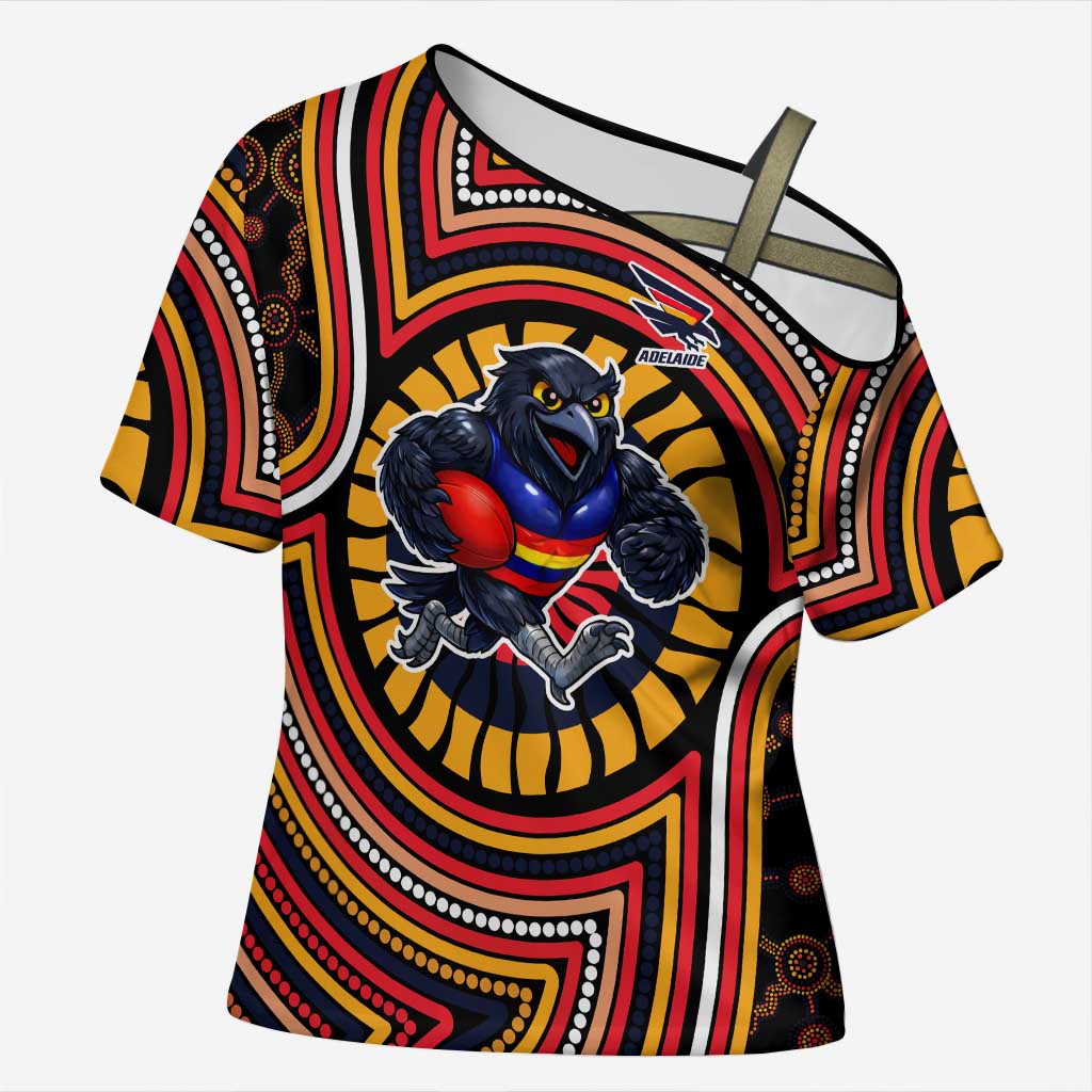 Adelaide Crows Cross Shoulder Shirt Indigenous Monochrome Dot Art Mascot Style