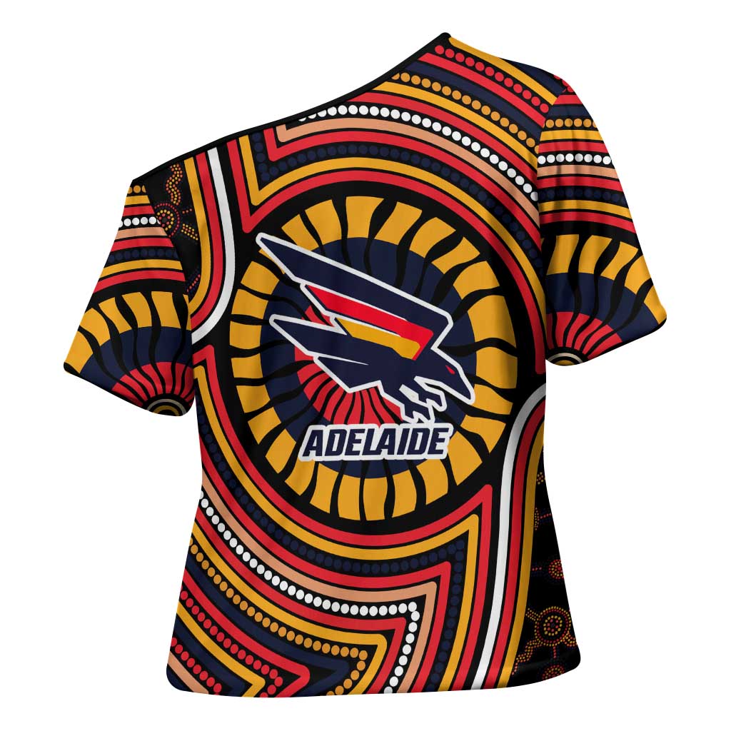 Adelaide Crows Cross Shoulder Shirt Indigenous Monochrome Dot Art Mascot Style