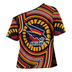 Adelaide Crows Cross Shoulder Shirt Indigenous Monochrome Dot Art Mascot Style