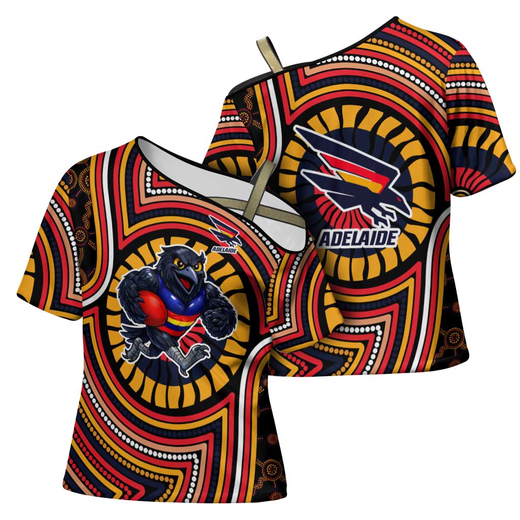 Adelaide Crows Cross Shoulder Shirt Indigenous Monochrome Dot Art Mascot Style