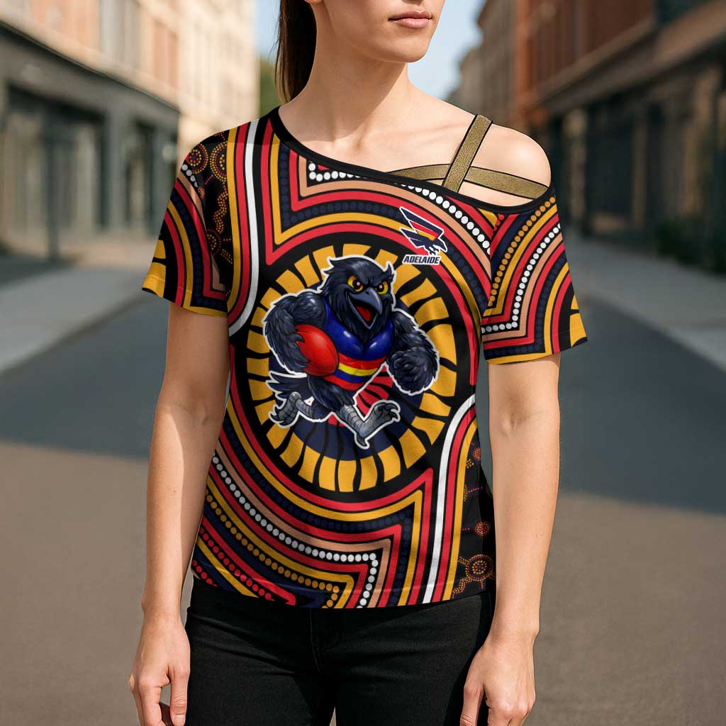 Adelaide Crows Cross Shoulder Shirt Indigenous Monochrome Dot Art Mascot Style