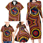 Adelaide Crows Family Matching Long Sleeve Bodycon Dress and Hawaiian Shirt Indigenous Monochrome Dot Art Mascot Style