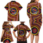 Adelaide Crows Family Matching Long Sleeve Bodycon Dress and Hawaiian Shirt Indigenous Monochrome Dot Art Mascot Style