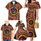 Adelaide Crows Family Matching Mermaid Dress and Hawaiian Shirt Indigenous Monochrome Dot Art Mascot Style