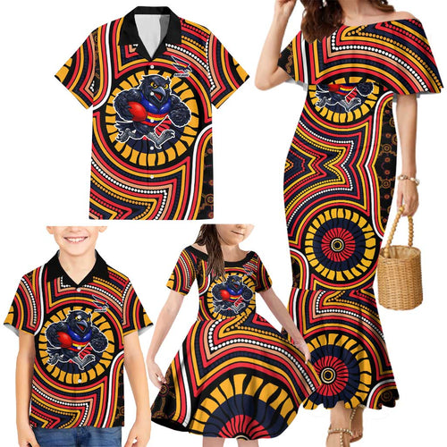 Adelaide Crows Family Matching Mermaid Dress and Hawaiian Shirt Indigenous Monochrome Dot Art Mascot Style
