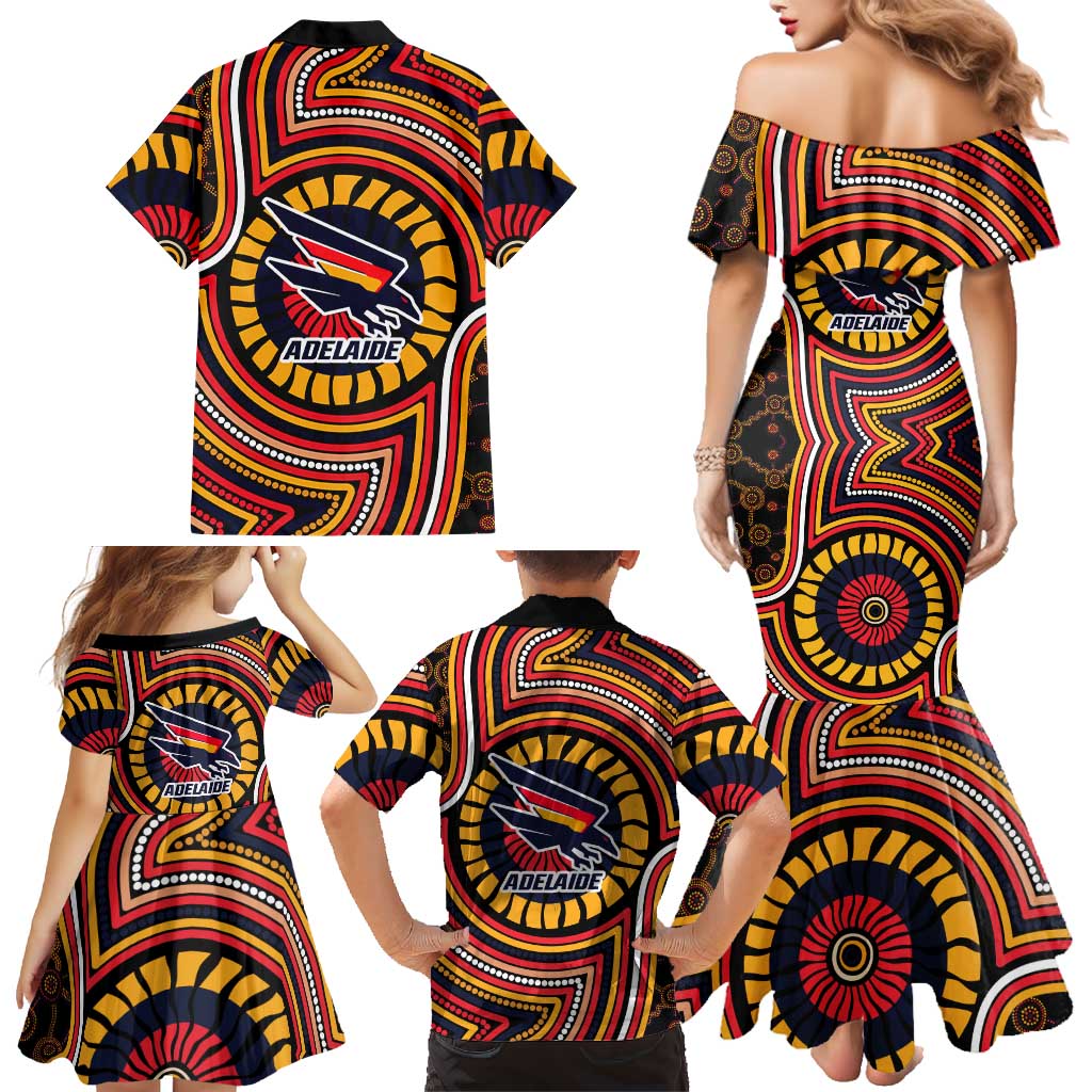 Adelaide Crows Family Matching Mermaid Dress and Hawaiian Shirt Indigenous Monochrome Dot Art Mascot Style