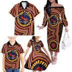 Adelaide Crows Family Matching Off The Shoulder Long Sleeve Dress and Hawaiian Shirt Indigenous Monochrome Dot Art Mascot Style