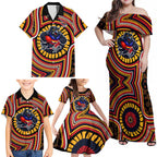 Adelaide Crows Family Matching Off Shoulder Maxi Dress and Hawaiian Shirt Indigenous Monochrome Dot Art Mascot Style