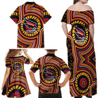 Adelaide Crows Family Matching Off Shoulder Maxi Dress and Hawaiian Shirt Indigenous Monochrome Dot Art Mascot Style